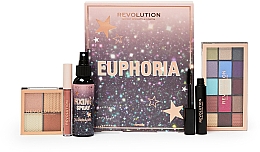 Kup Zestaw - Makeup Revolution Euphoria Makeup Gift Set (eyeshadow/15x1.1g + highlighter/4x1.1g + fix/spray/95ml + lipstick/2.5ml + mascara/7ml + face jewels)
