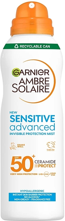 Spray do ochrony przeciwsłonecznej do twarzy - Garnier Ambre Solaire Sensitive Advanced Face Mist SPF50+ — Zdjęcie N1