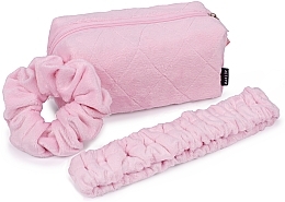 Kup Zestaw akcesoriów do rutynowej pielęgnacji urody, różowy Tender Pouch - MAKEUP Beauty Set Cosmetic Bag, Headband, Scrunchy Pink