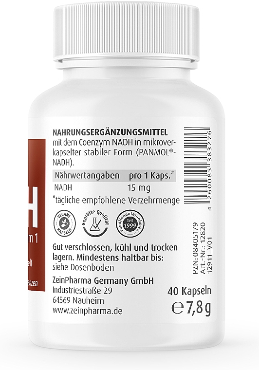 Suplement diety NADH, 15 mg - ZeinPharma Nadh — Zdjęcie N3