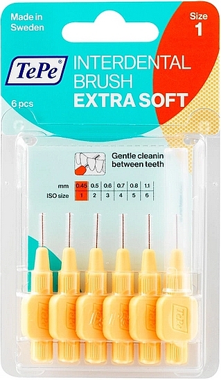 Zestaw szczotek międzyzębowych Extra Soft, 0,45 mm - TePe Interdental Brush Extra Soft Size 1 — Zdjęcie N1