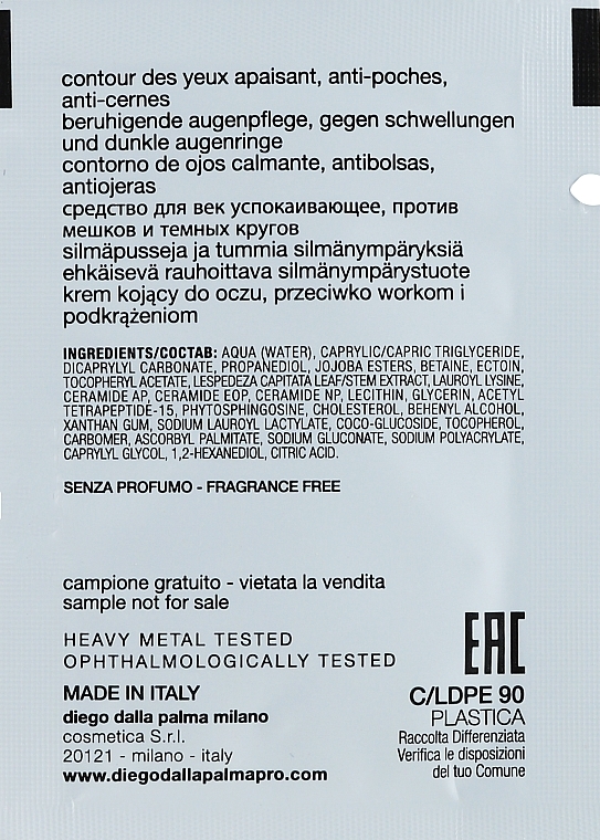 Kojący delikatny krem pod oczy - Diego Dalla Palma Pro Soothing Eye Contour (próbka) — Zdjęcie N2