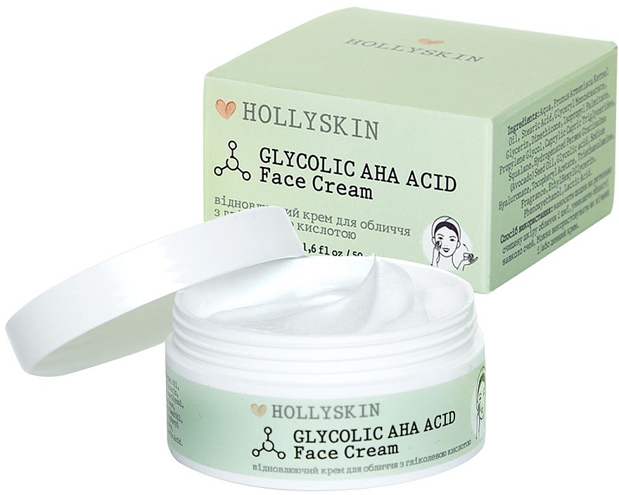 Rewitalizujący krem ​​do twarzy z kwasem glikolowym - Hollyskin Glycolic AHA Acid Face Cream — Zdjęcie N1