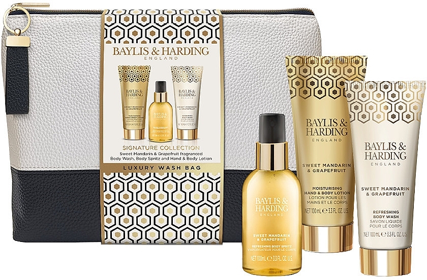 Zestaw - Baylis & Harding Sweet Mandarin & Grapefruit Luxury Wash Bag Gift Set (sh/gel/100ml + b/lot/100ml + b/mist/100ml + bag) — Zdjęcie N1