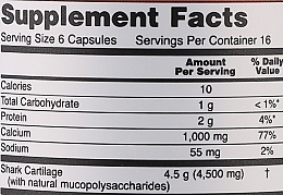 Kapsułki ze dodatkiem sproszkowanych chrząstek rekina, 750 mg - Now Foods Shark Cartilage, 750mg — Zdjęcie N2