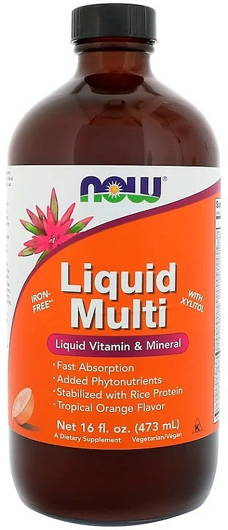 Płynna multiwitamina o pomarańczowym smaku - Now Foods Liquid Multi Tropical Orange — Zdjęcie N1