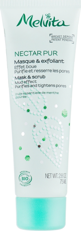Maska-peeling do twarzy oczyszczająca i zwężająca pory - Melvita Nectar Pur Mask & Scrub Mud Effect — Zdjęcie N1