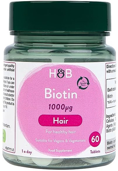 Suplement diety Biotyna do włosów, 1000 mg - Holland & Barrett Biotin 1000 Mg — Zdjęcie N4