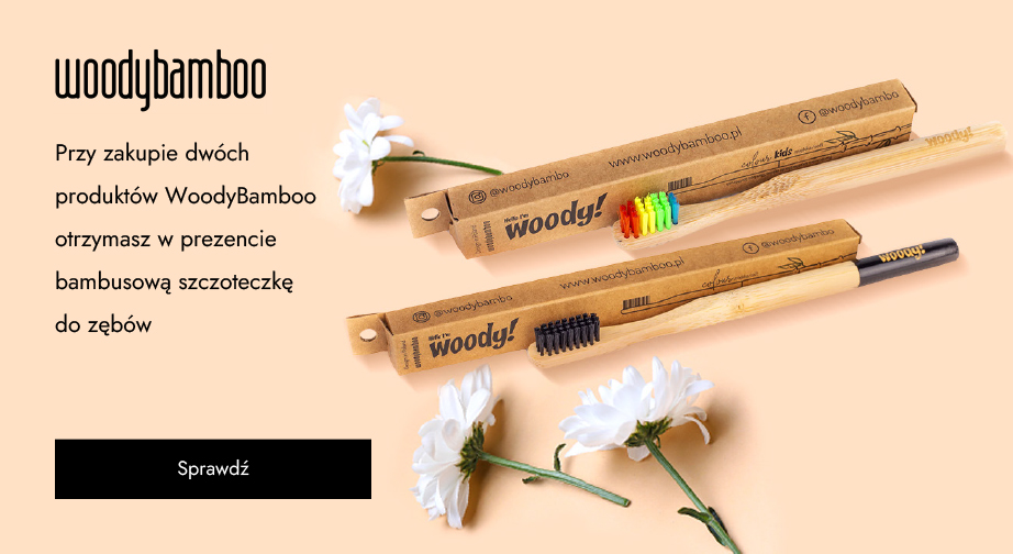 Przy zakupie dwóch produktów WoodyBamboo otrzymasz w prezencie bambusową szczoteczkę do zębów.