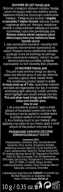 Metaliczny nabłyszczający balsam do ust - Floslek Lip Care Shimmer Metalic Pink — Zdjęcie N3