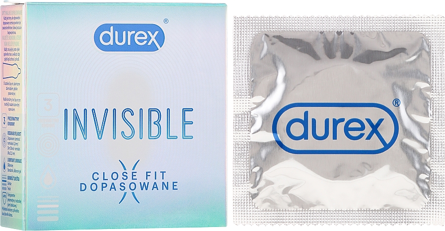 Dopasowane prezerwatywy ultracienkie, 3 szt. - Durex Invisible Close Fit — Zdjęcie N1