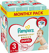 Pieluchomajtki rozmiar 3 (6-11 kg), 144 szt. - Pampers Premium Care Pants  — Zdjęcie N1