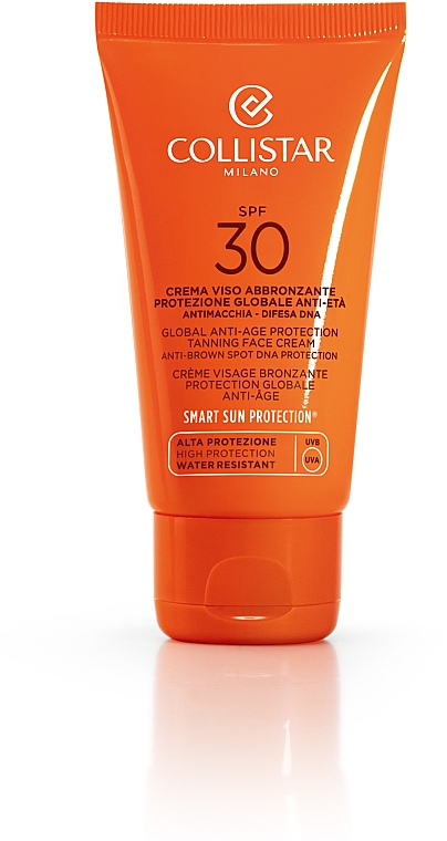 Przeciwstarzeniowy krem brązujący do twarzy SPF 30 - Collistar Global Anti-Age Protection Tanning Face Cream