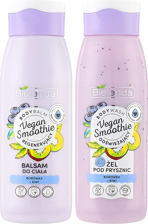 Zestaw do pielęgnacji ciała Borówka i kiwi - Bielenda Vegan Smoothie (sh/gel/400g + b/lot/400ml) — Zdjęcie N2