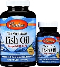 Kup PRZECENA! Zestaw olej rybny o zapachu cytryny - Carlson Labs The Very Finest Fish Oil (cap/120 szt + cap/30 szt) *
