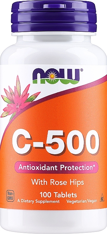 Witamina C-500 w tabletkach - Now Foods C-500 With Rose Hips Tablets — Zdjęcie N2