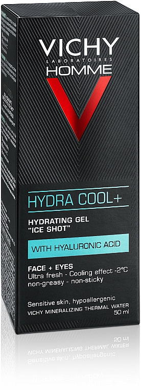 Nawilżający żel chłodzący z kwasem hialuronowym dla mężczyzn do twarzy i skóry wokół oczu - Vichy Homme Hydra Cool+ Hydrating Gel Face + Eyes — Zdjęcie N3