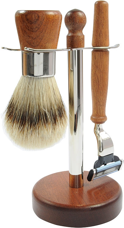 Zestaw do golenia - Golddachs Shaving Set, Silver Tip Badger, Cedar Wood, Silver, Mach3 (sh/brush + razor + stand) — Zdjęcie N1
