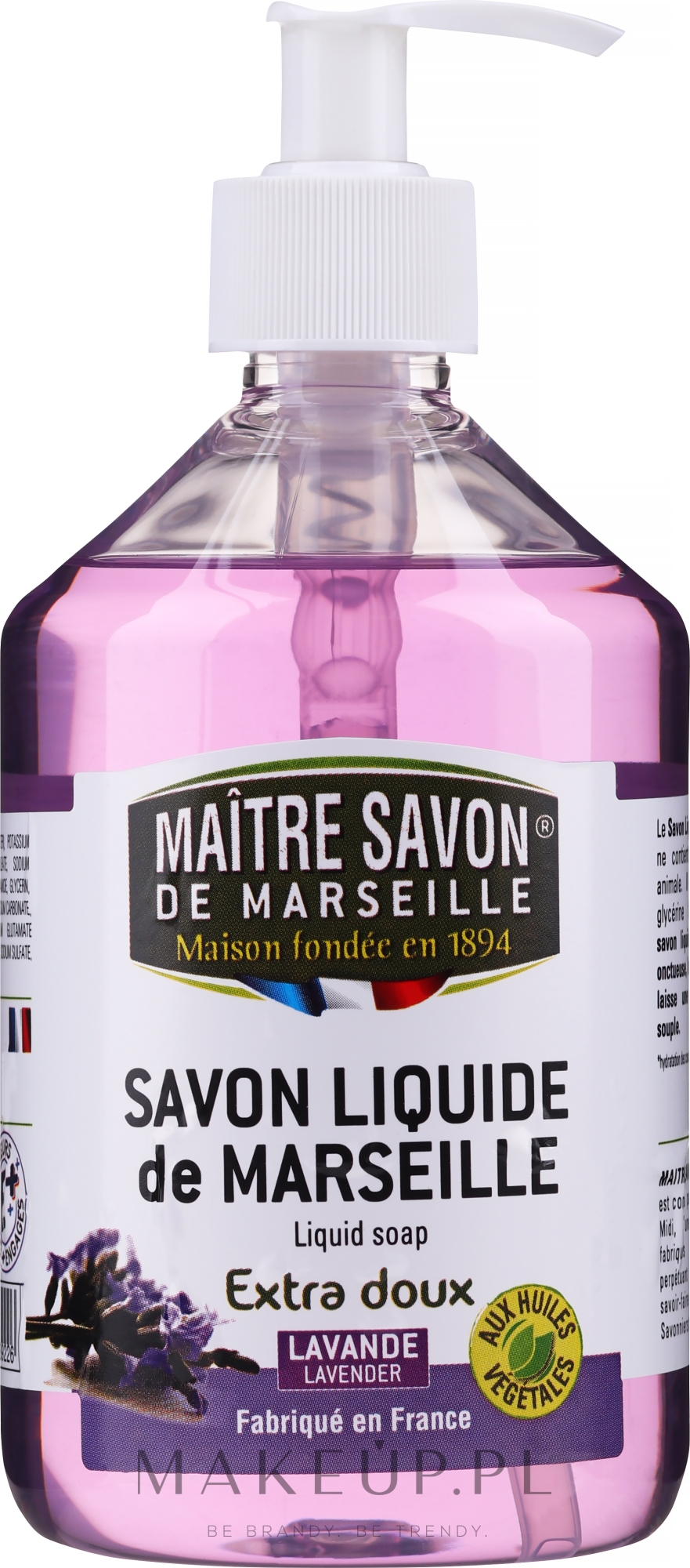 Naturalne mydło marsylskie w płynie Lawenda - Maitre Savon De Marseille Savon Liquide De Marseille Lavander Liquid Soap — Zdjęcie 500 ml