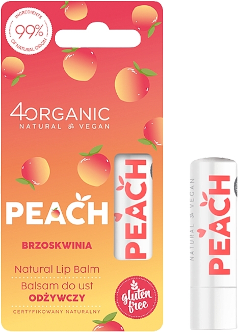 Naturalny odżywczy balsam do ust Brzoskwinia - 4Organic Natural Lip Balm Peach  — Zdjęcie N1