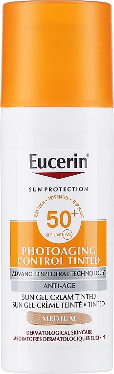 Żel-krem tonujący do twarzy SPF 50+ - Eucerin Photoaging Control Tinted Sun Gel-Cream SPF50+ Medium — Zdjęcie N1