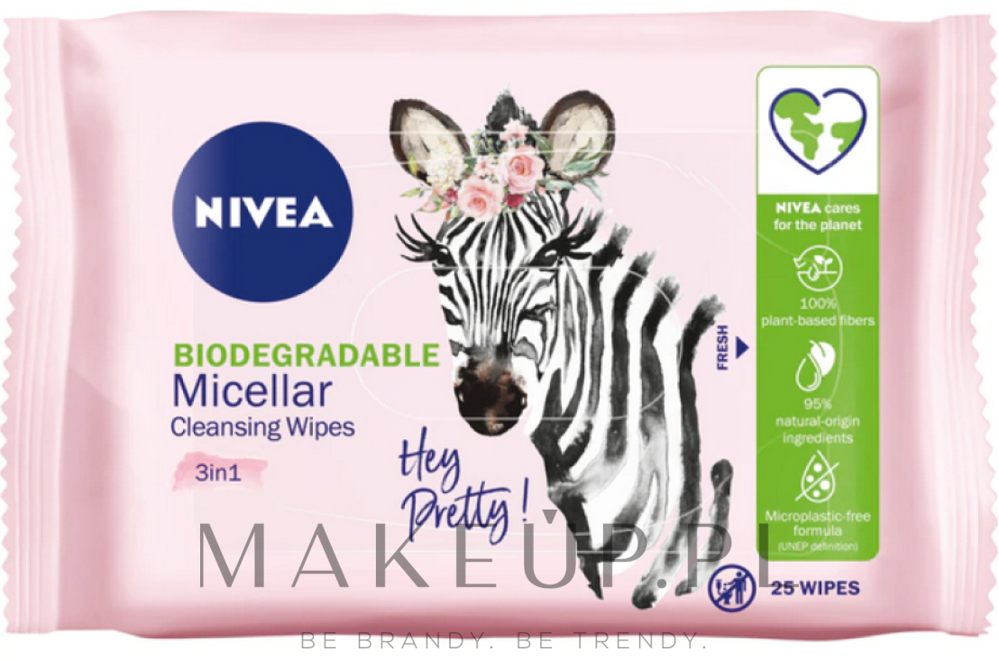 Biodegradowalne chusteczki micelarne do demakijażu - NIVEA Biodegradable Micellar Cleansing Wipes Hey Pretty 3 In 1 — Zdjęcie 25 szt.