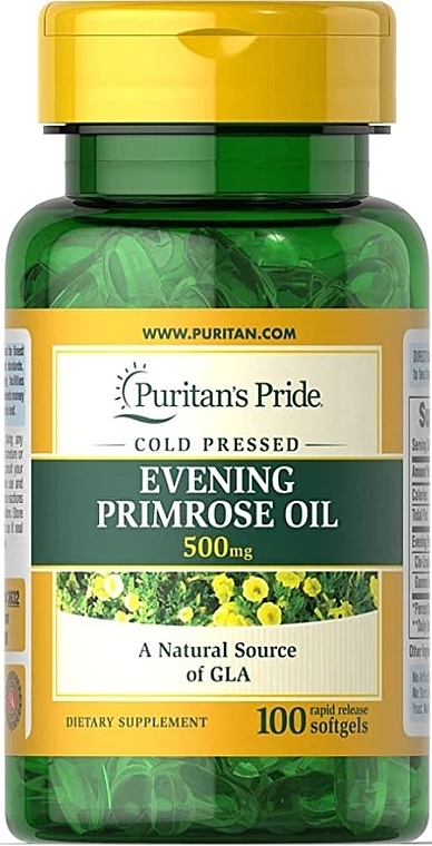 Suplement diety Olej z wiesiołka z GLA - Puritan's Pride Evening Primrose Oil 500 mg with GLA — Zdjęcie N1