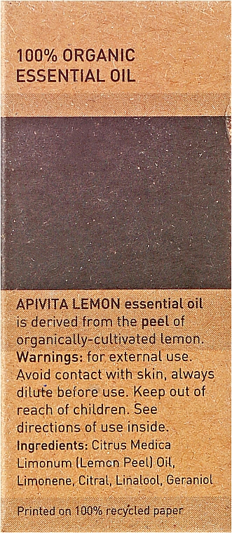 Olejek cytrynowy - Apivita Aromatherapy Organic Lemon Oil — Zdjęcie N3