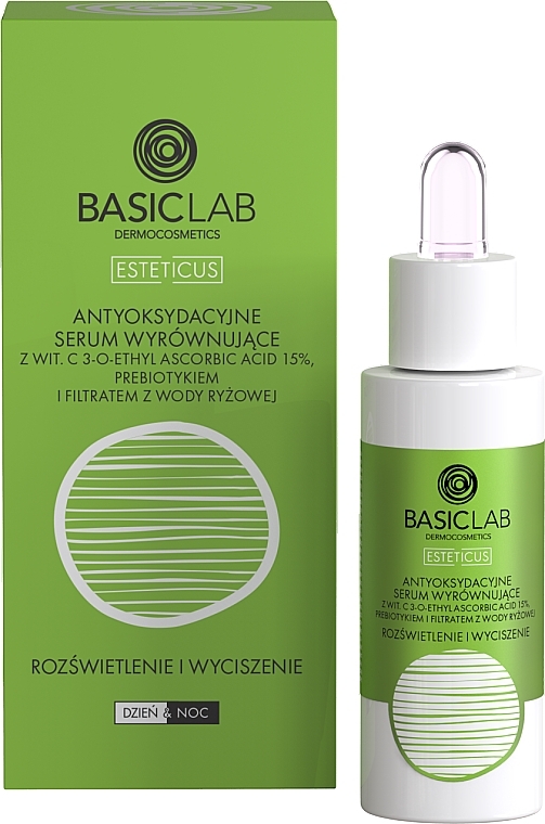 Antyoksydacyjne serum wyrównujące do twarzy z witaminą C 15% Rozświetlenie i wyciszenie - BasicLab Dermocosmetics Esteticus  — Zdjęcie N2