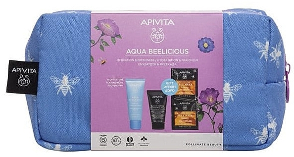 Zestaw - Apivita Aqua Beelicious Rich Texture (f/cr/40ml + cl/gel/50ml + f/mask/2x8ml + bag) — Zdjęcie N2