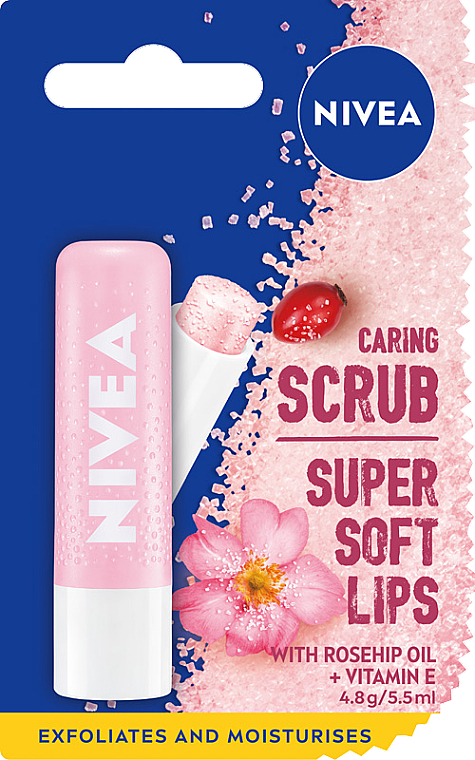 Peeling do ust Olej z dzikiej róży i witamina E - NIVEA Caring Scrub Super Soft Lips Rosehip Oil + Vitamin E — Zdjęcie N3