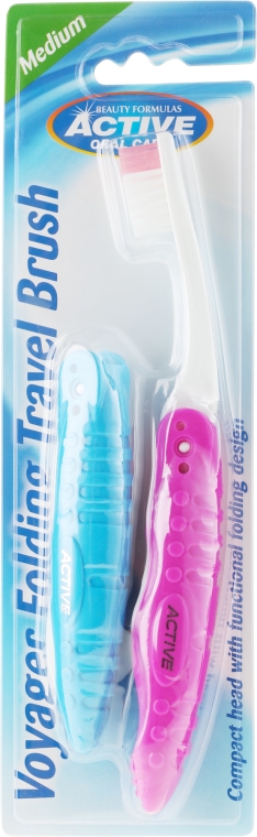 Podróżna szczoteczka do zębów, różowa - Beauty Formulas Voyager Active Folding Dustproof Travel Toothbrush Medium — Zdjęcie N1