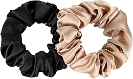 Kup PRZECENA! Zestaw gumek-scrunchie do włosów z naturalnego jedwabiu, czarna i złota Midi - MAKEUP *