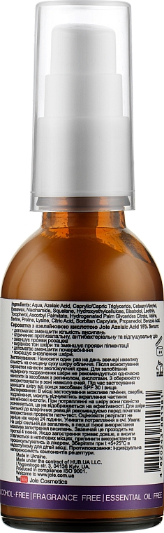 Przeciwtrądzikowe serum do twarzy z kwasem azelainowym 15% - Jole Anti Acne Azelaic 15 % Acid Serum — Zdjęcie N2