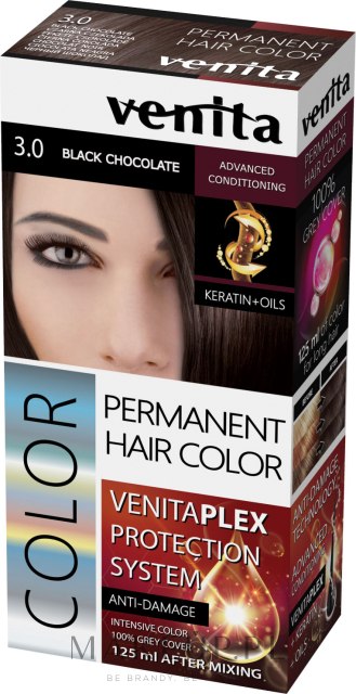 Trwała farba do włosów z systemem ochrony koloru - Venita Plex Protection System — Zdjęcie 3.0 - Black Chocolate