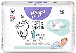 Kup Pieluchy dziecięce 2-5 kg, rozmiar 1 Newborn, 42 sztuki - Bella Baby Happy Soft & Delicate