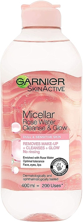 Woda micelarna dla skóry matowej i wrażliwej - Garnier Skin Active Micellar Rose Water Cleanse & Glow — Zdjęcie N1