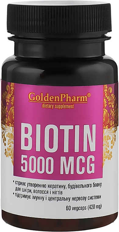 Suplement diety Biotyna w kapsułkach, 5000 mcg - Golden Pharm — Zdjęcie N1