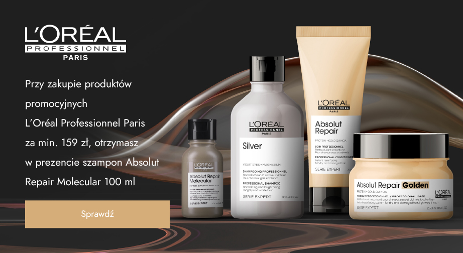 Przy zakupie produktów promocyjnych L'Oréal Professionnel Paris za min. 159 zł, otrzymasz w prezencie szampon Absolut Repair Molecular 100 ml.