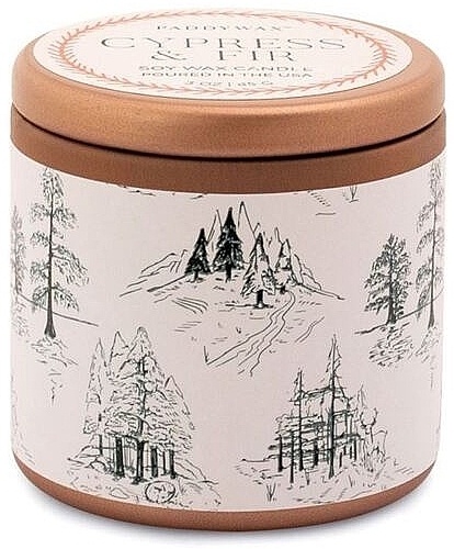 Świeca zapachowa w słoiczku Cyprys i jodła - Paddywax Cypress & Fir Copper Tin Candle White With Green Toile Pattern — Zdjęcie N1