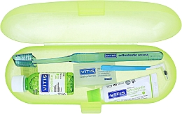 Zestaw - Dentaid Vitis Orthodontic (toothpaste/15ml + toothbrush/1pcs + mouthwash/30ml + wax/5pcs + interdental brush/1pcs + case) — Zdjęcie N2