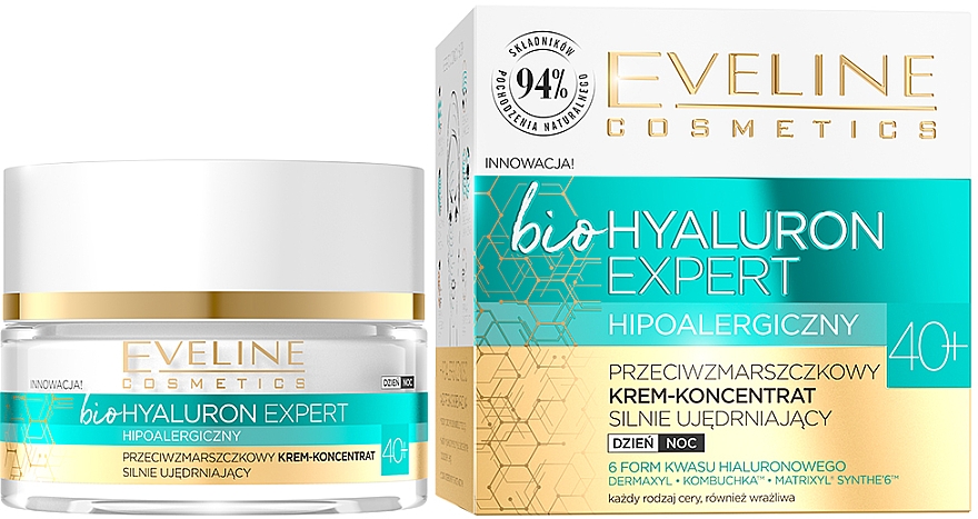 Przeciwzmarszczkowy krem-koncentrat silnie ujędrniający 40+ - Eveline Cosmetics BioHyaluron Expert 