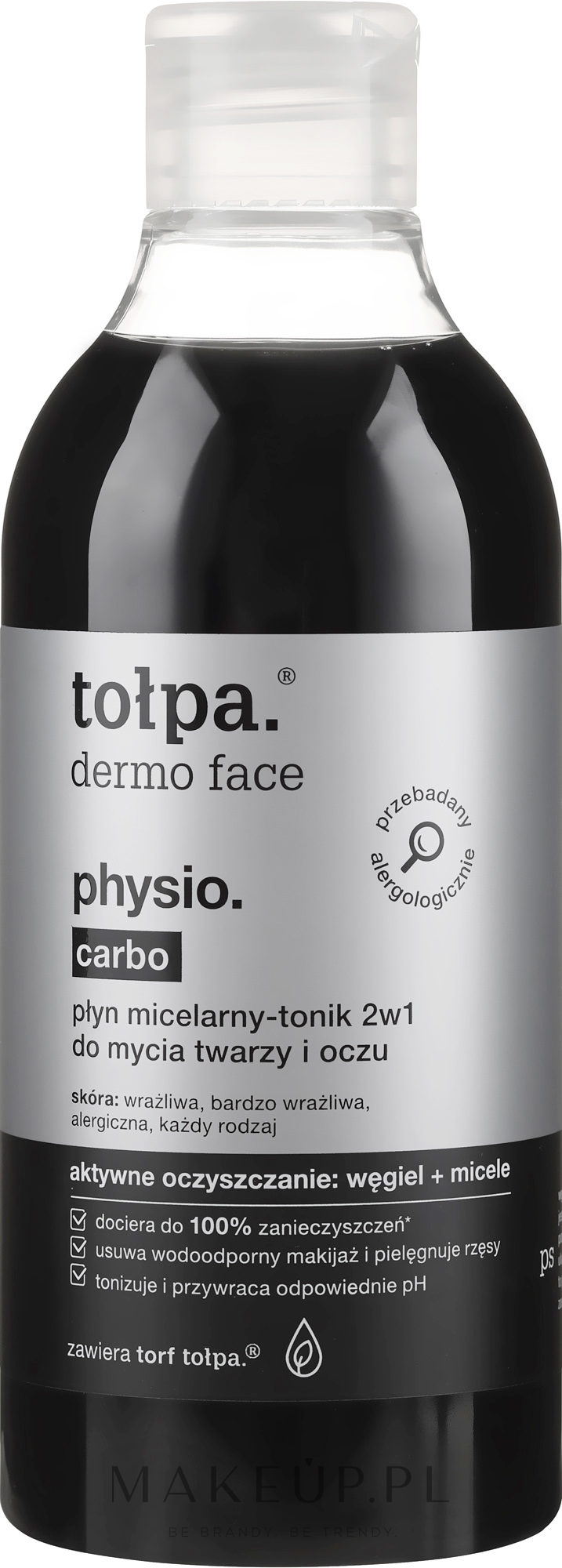 Płyn-tonik micelarny 2 w 1 do mycia twarzy i oczu z węglem i micelami - Tołpa Dermo Face Physio Carbo — Zdjęcie 400 ml