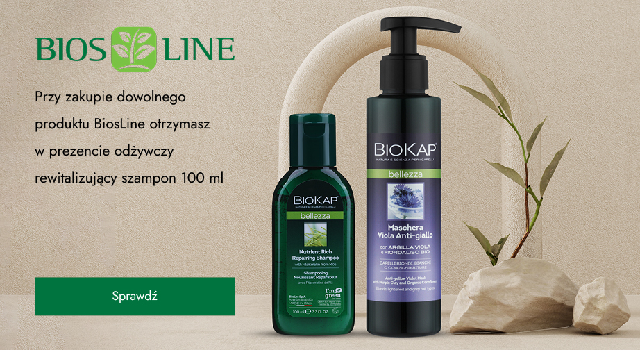 Przy zakupie dowolnego produktu BiosLine otrzymasz w prezencie odżywczy rewitalizujący szampon 100 ml.
