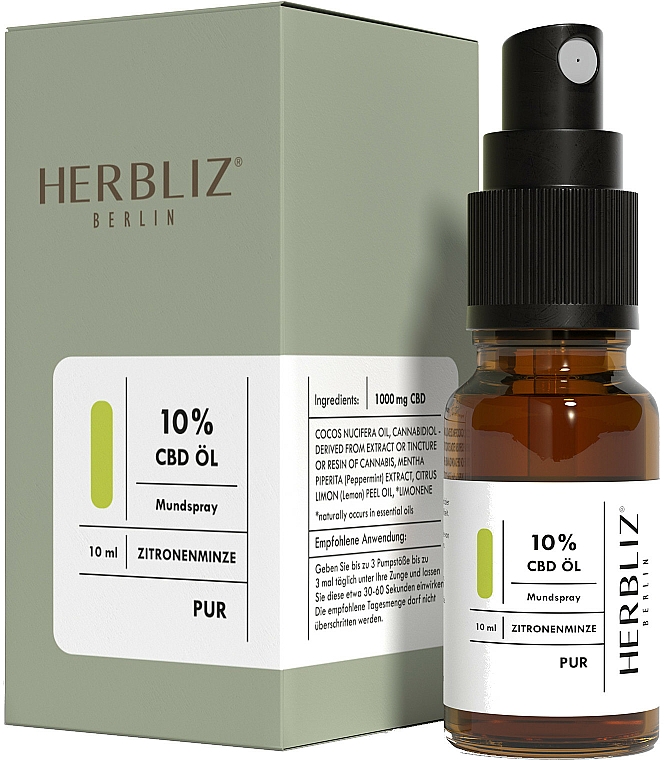 Spray do ust z miętą cytrynową 10% - Herbliz CBD Oil Mouth Spray 10% Lemon Mint — Zdjęcie N2