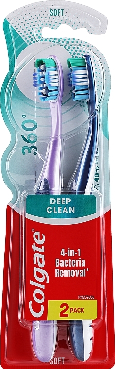 Szczoteczki do zębów Super Clean, miękkie, liliowe+granatowe - Colgate 360 Whole Mouth Clean Soft — Zdjęcie N1