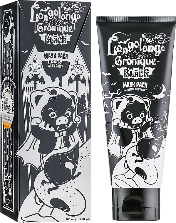 Maska do usuwania zaskórników z czarnego węgla drzewnego - Elizavecca Milky Piggy Hell Pore Longolongo Gronique Black Mask Pack — Zdjęcie N1