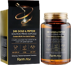 Przeciwstarzeniowe ampułki do twarzy z 24-karatowym złotem i peptydami - FarmStay 24K Gold & Peptide Solution Prime Ampoule — Zdjęcie N2