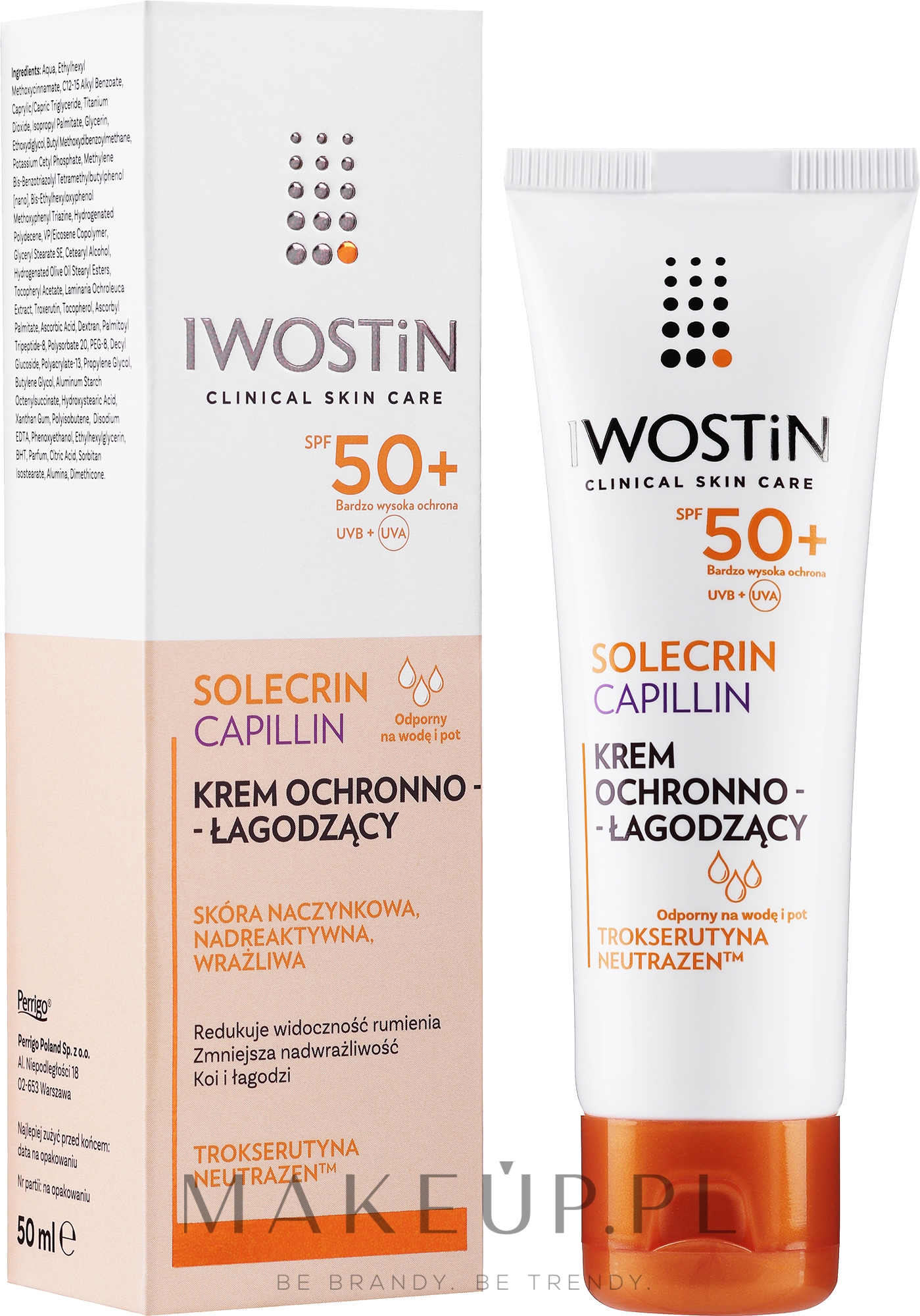 Krem ochronny SPF 50+ do skóry naczynkowej i nadreaktywnej - Iwostin Solecrin Capillin Cream SPF 50 — Zdjęcie 50 ml