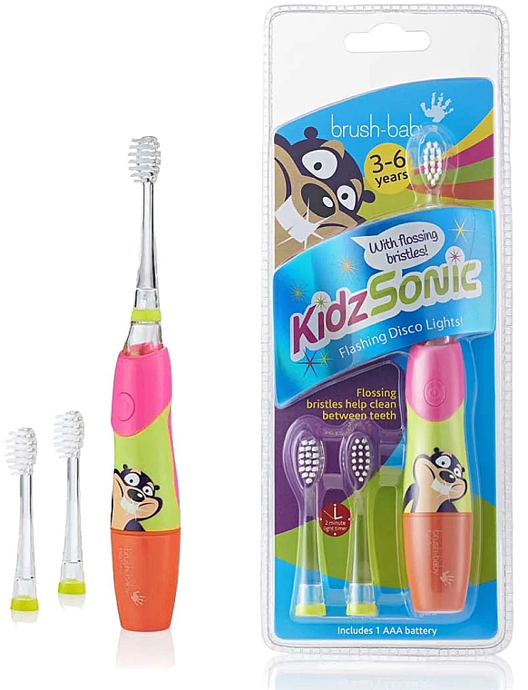 Elektryczna szczoteczka do zębów „Flashing Disko Lights” 3-6 lat, różowa - Brush-Baby KidzSonic Electric Toothbrush — Zdjęcie N4